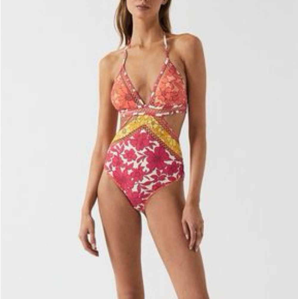 Reiss Women’s size 2 Hannah Printed Coral One-Piece Swimsuit